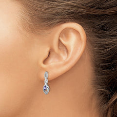 Rhodium-plated Sterling Silver Diamond and Tanzanite Post Earrings