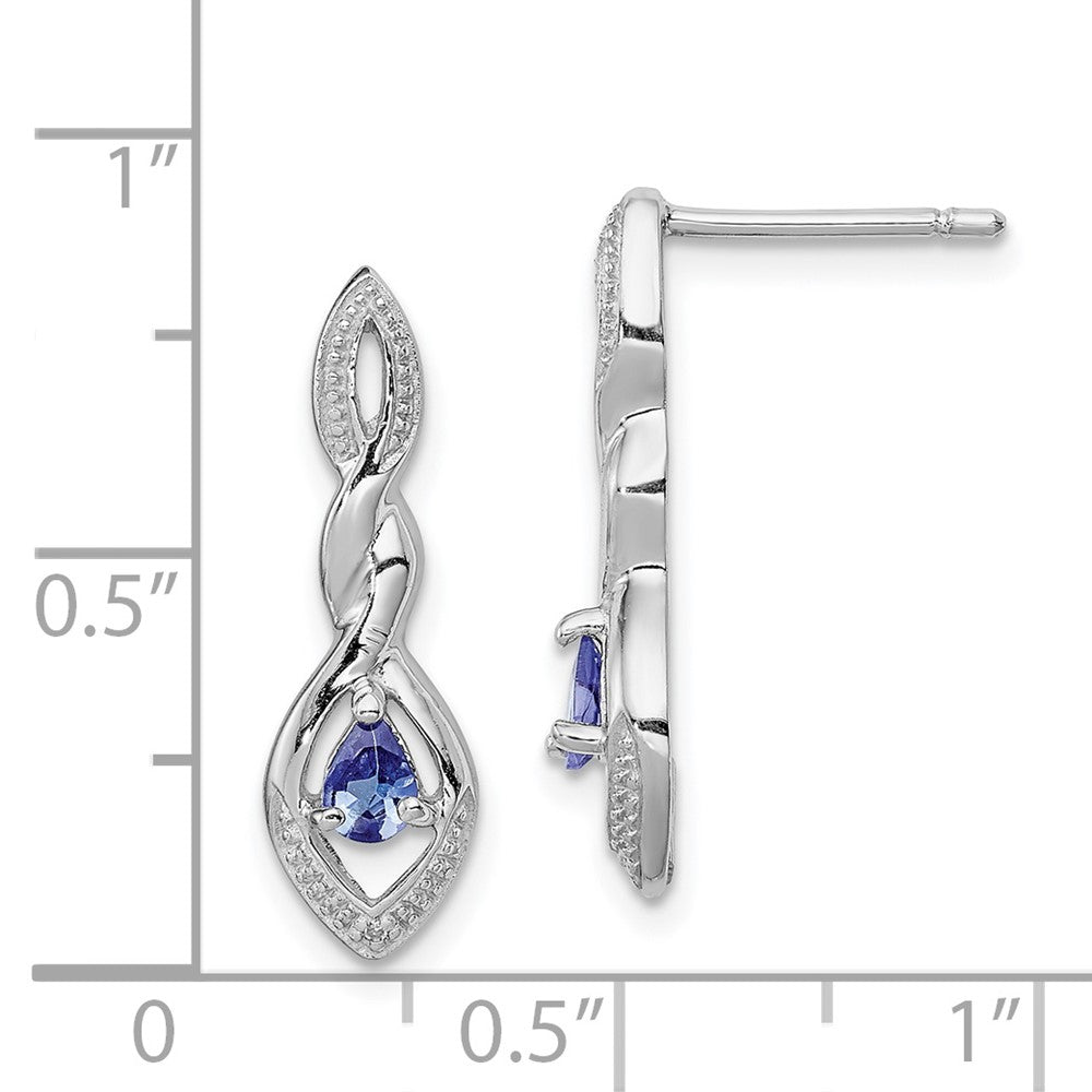 Rhodium-plated Sterling Silver Diamond and Tanzanite Post Earrings