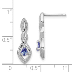 Rhodium-plated Sterling Silver Diamond and Tanzanite Post Earrings