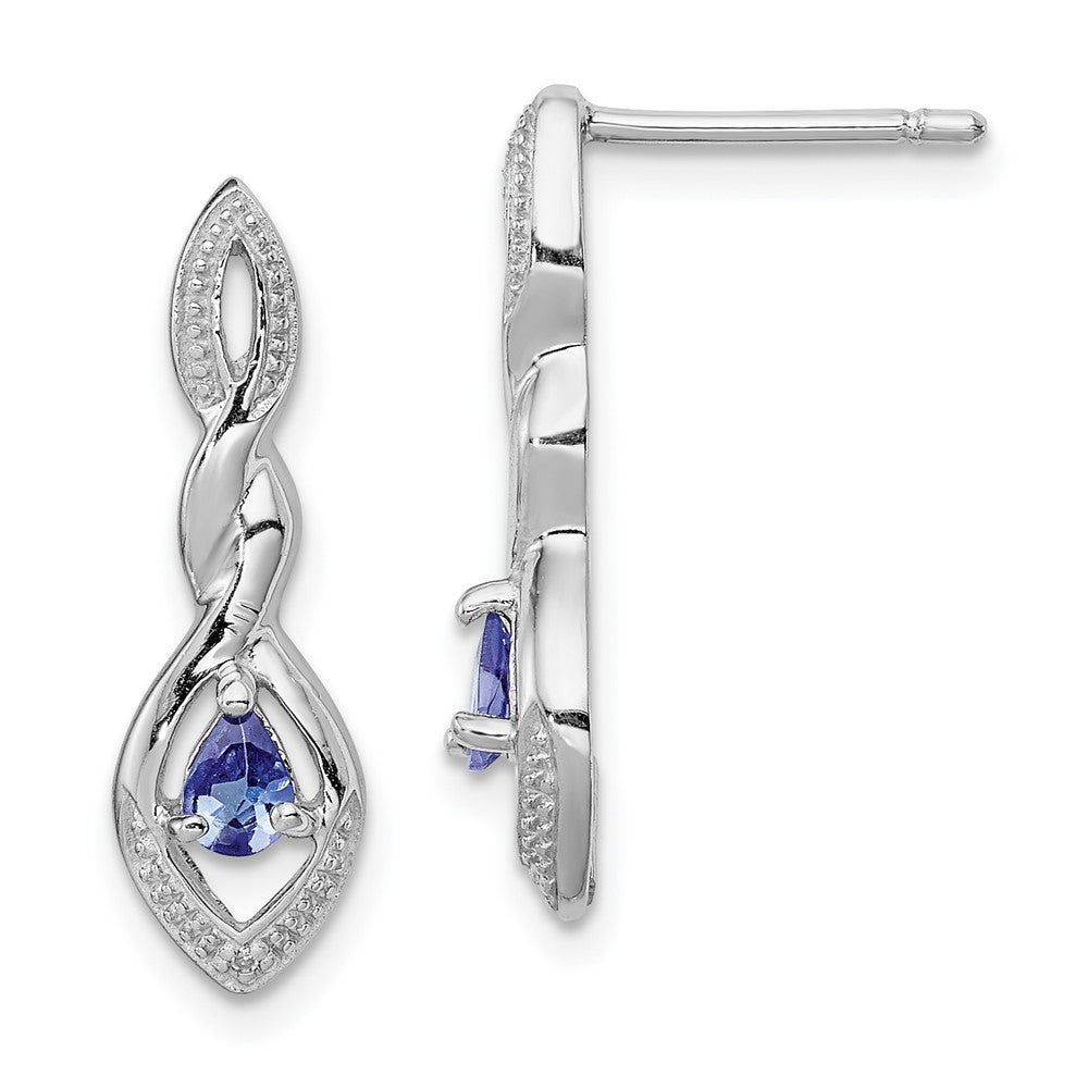 Rhodium-plated Sterling Silver Diamond and Tanzanite Post Earrings