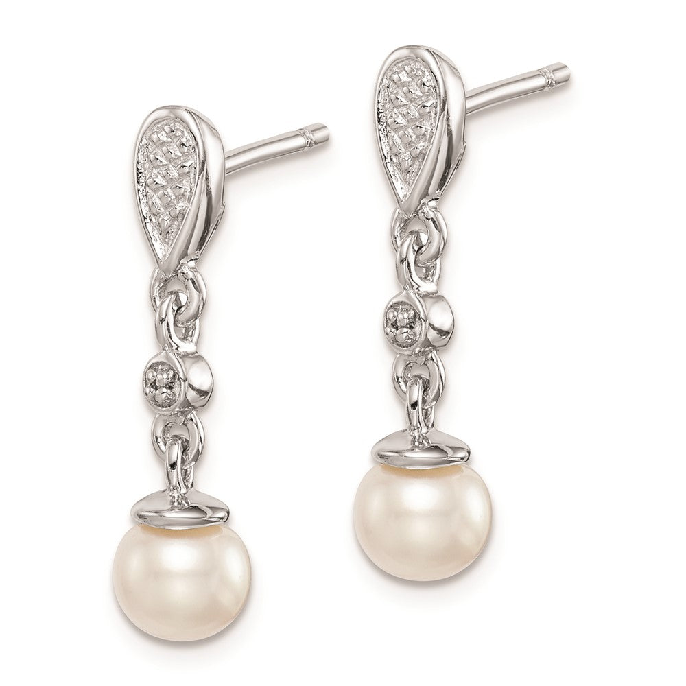 Rhodium-plated Sterling Silver Diamond & FWC Pearl Earrings