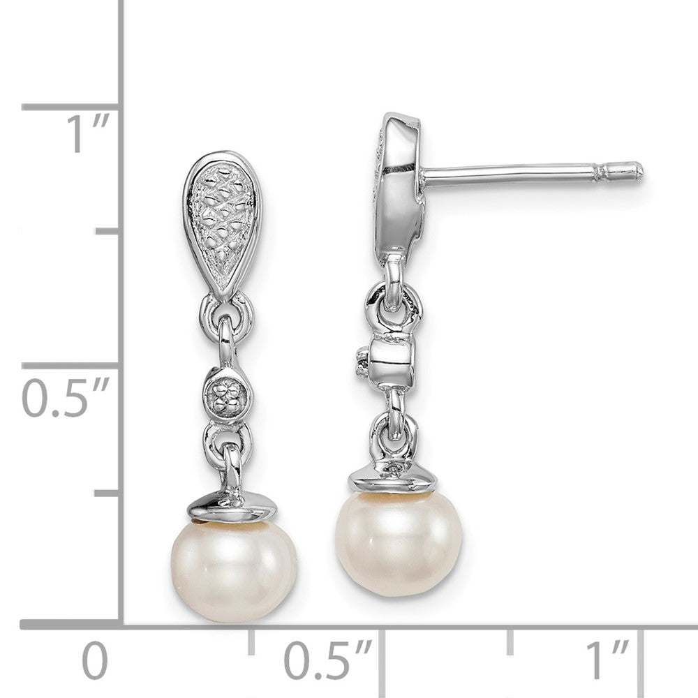 Rhodium-plated Sterling Silver Diamond & FWC Pearl Earrings