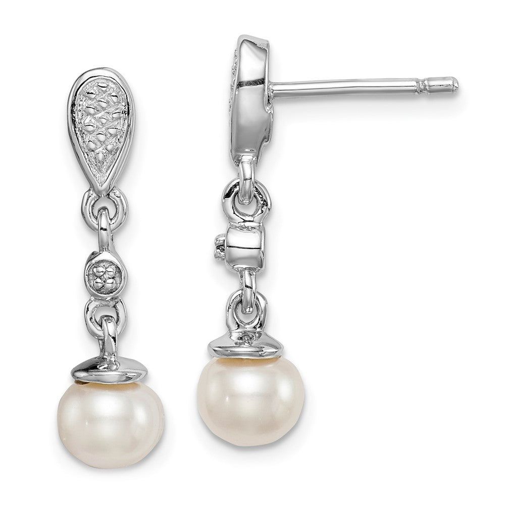 Rhodium-plated Sterling Silver Diamond & FWC Pearl Earrings