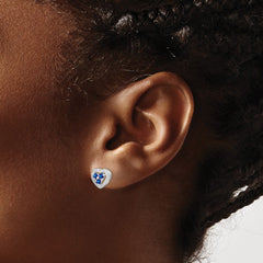 Rhodium-plated Sterling Silver Diamond & Sapphire Heart Earrings