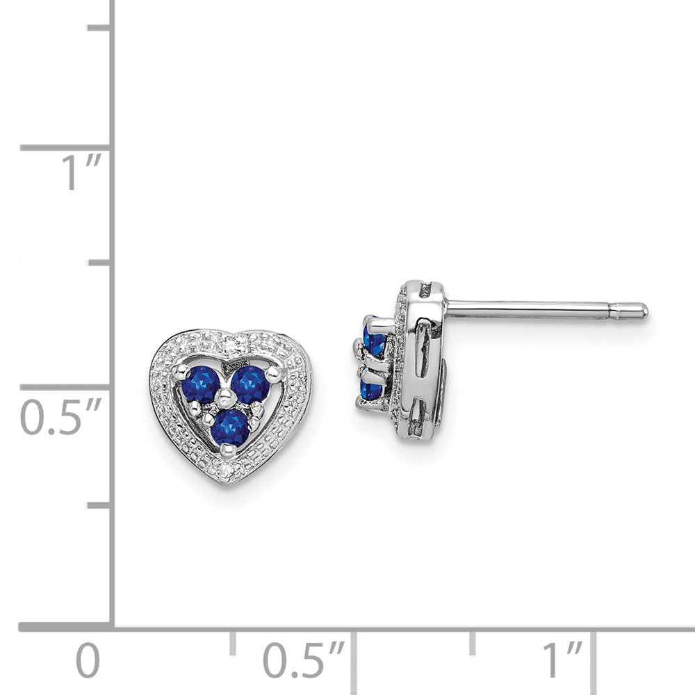 Rhodium-plated Sterling Silver Diamond & Sapphire Heart Earrings