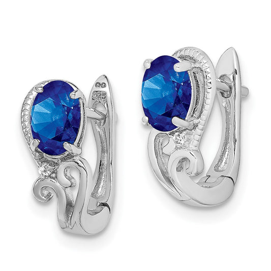 Rhodium-plated Sterling Silver Diamond & Sapphire Hinged Earrings