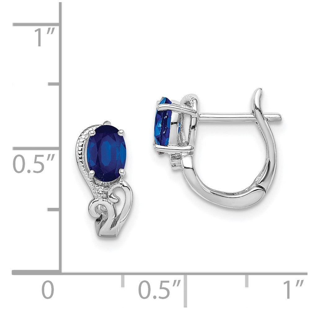 Rhodium-plated Sterling Silver Diamond & Sapphire Hinged Earrings