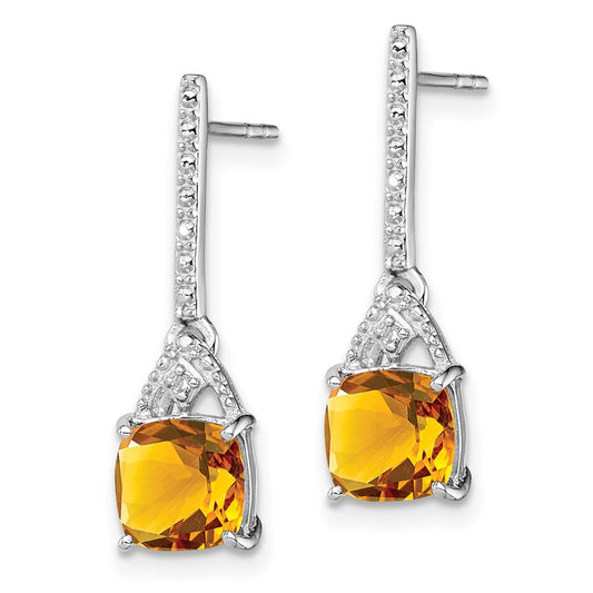 Rhodium-plated Sterling Silver Diamond and Citrine Post Earrings