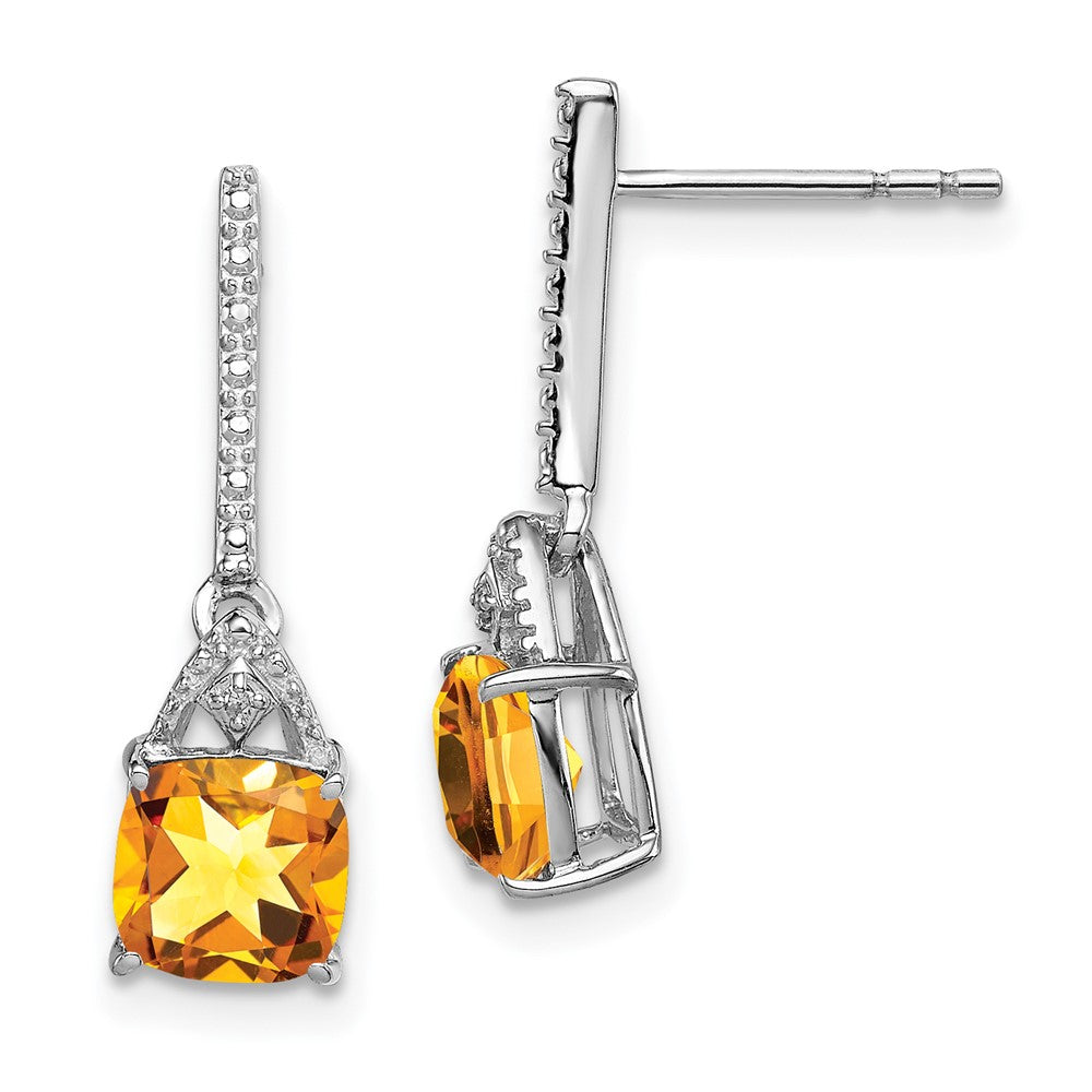 Rhodium-plated Sterling Silver Diamond and Citrine Post Earrings