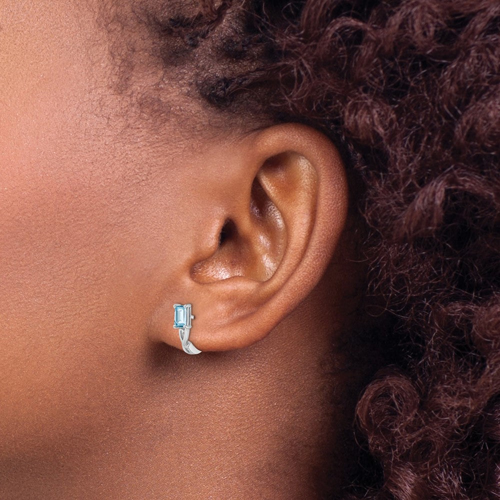 Rhodium-plated Sterling Silver Blue Topaz Hinged Hoop Earrings