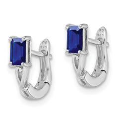 Rhodium-plated Sterling Silver Sapphire Hinged Hoop Earrings