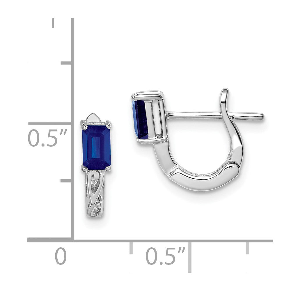 Rhodium-plated Sterling Silver Sapphire Hinged Hoop Earrings