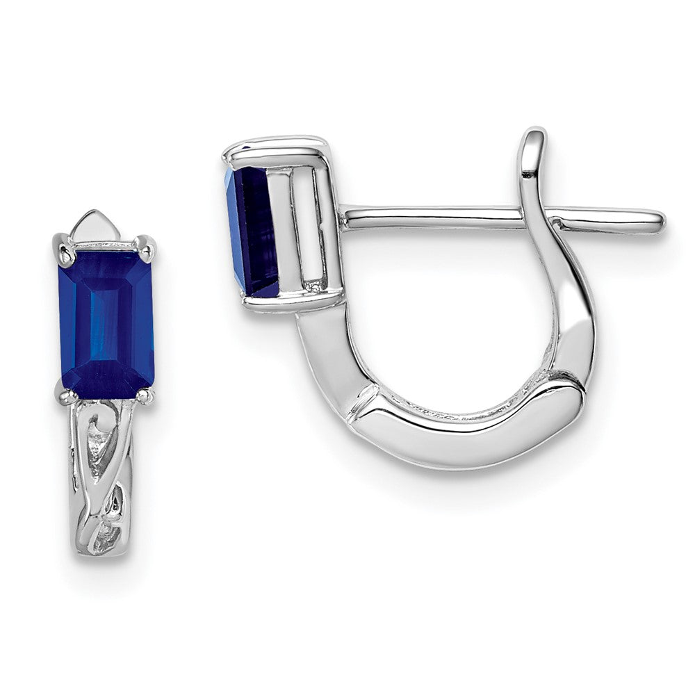 Rhodium-plated Sterling Silver Sapphire Hinged Hoop Earrings