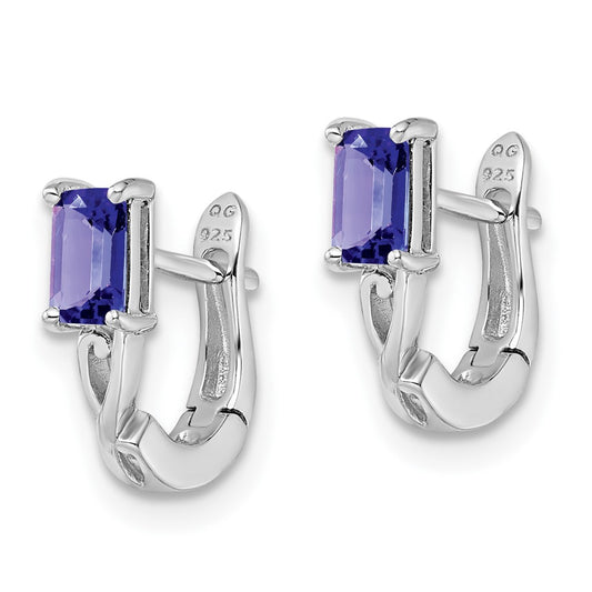 Rhodium-plated Sterling Silver Tanzanite Hinged Hoop Earrings