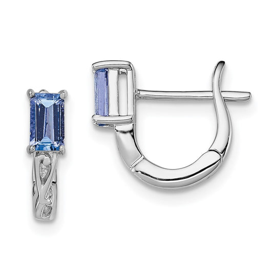 Rhodium-plated Sterling Silver Tanzanite Hinged Hoop Earrings