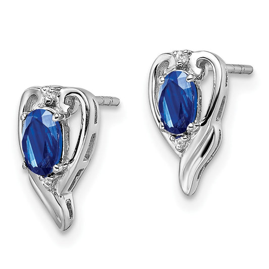Rhodium-plated Sterling Silver Diamond & Sapphire Post Earrings