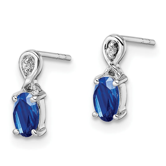 Rhodium-plated Sterling Silver Diamond & Sapphire Oval Post Earrings