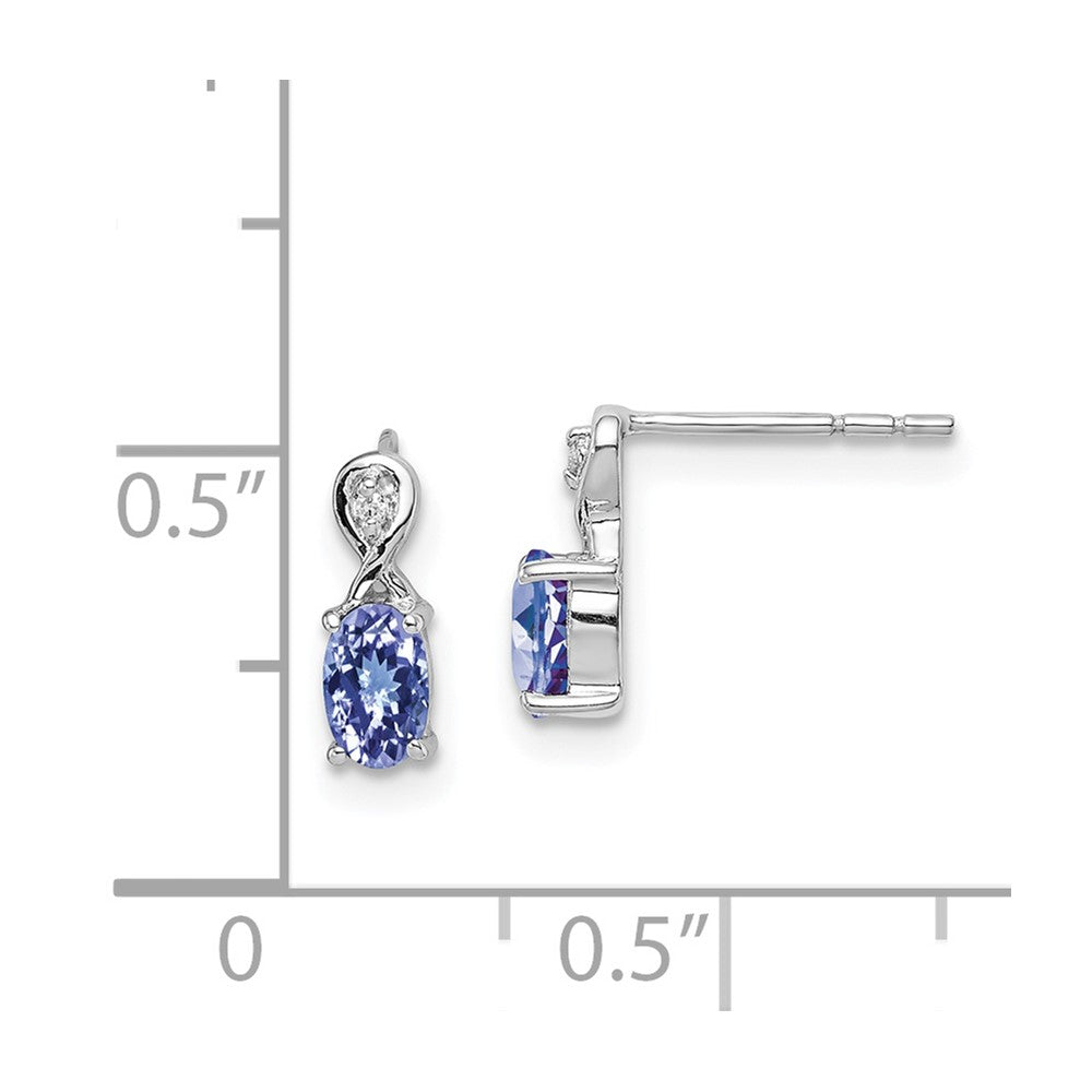 Rhodium-plated Sterling Silver Diamond & Tanzanite Oval Post Earrings