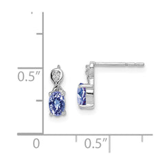 Rhodium-plated Sterling Silver Diamond & Tanzanite Oval Post Earrings