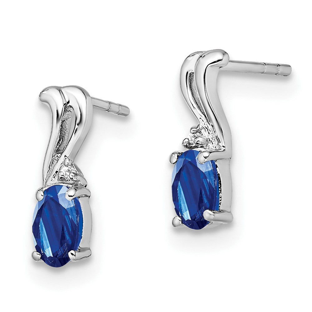 Rhodium-plated Sterling Silver Diamond & Sapphire Oval Post Earrings
