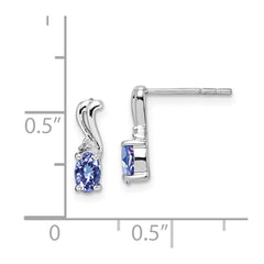 Rhodium-plated Sterling Silver Diamond & Tanzanite Oval Post Earrings