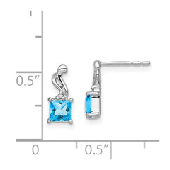 Rhodium-plated Sterling Silver Diamond and Blue Topaz Square Earrings