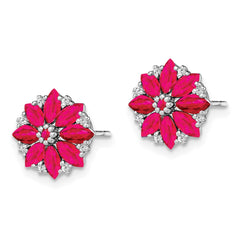 Rhodium-plated Sterling Silver Diamond & Ruby Earrings