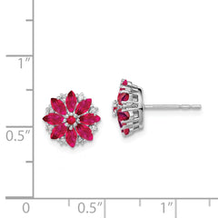 Rhodium-plated Sterling Silver Diamond & Ruby Earrings