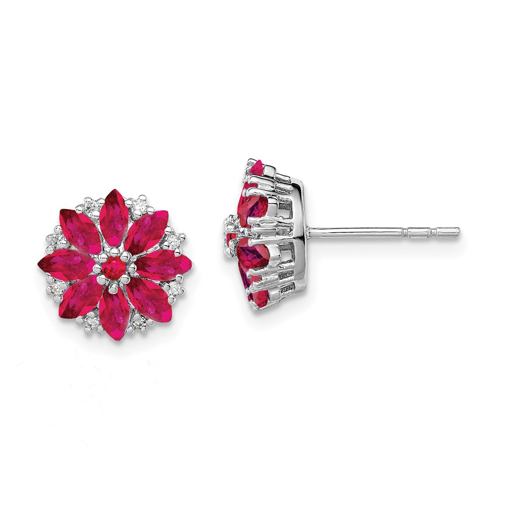 Rhodium-plated Sterling Silver Diamond & Ruby Earrings