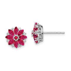 Rhodium-plated Sterling Silver Diamond & Ruby Earrings