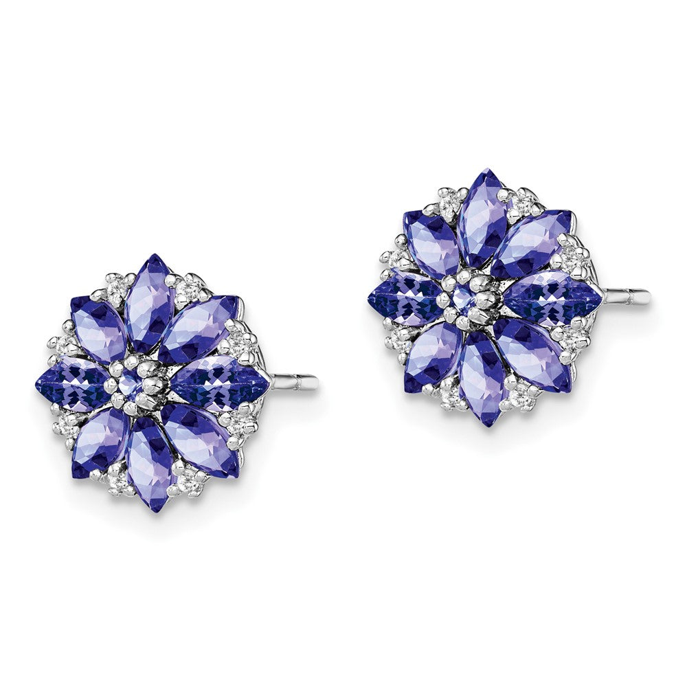 Rhodium-plated Sterling Silver Diamond & Tanzanite Post Earrings