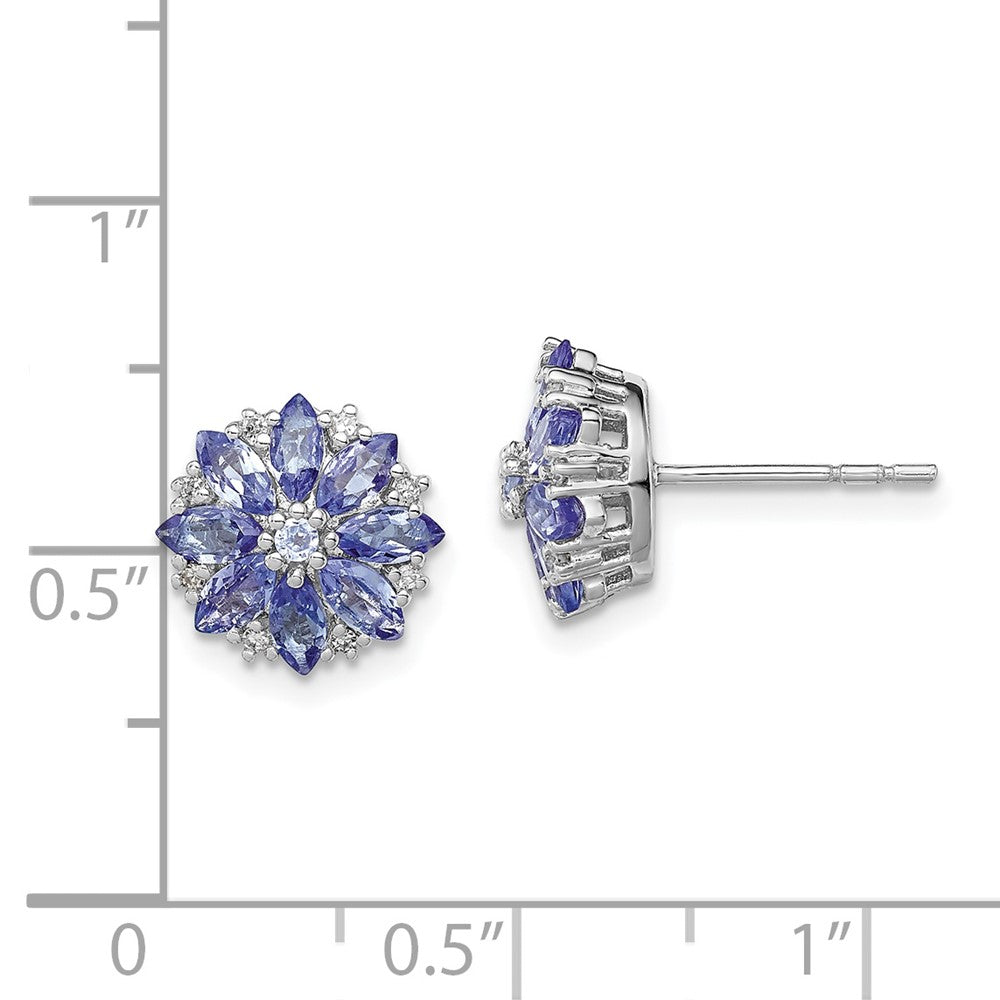 Rhodium-plated Sterling Silver Diamond & Tanzanite Post Earrings