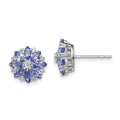 Rhodium-plated Sterling Silver Diamond & Tanzanite Post Earrings