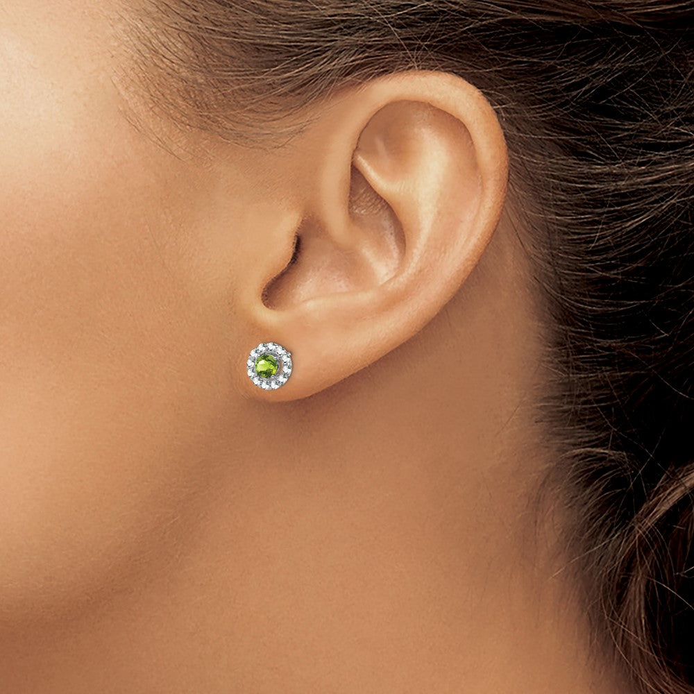 Rhodium-plated Sterling Silver White Topaz and Peridot Round Earrings
