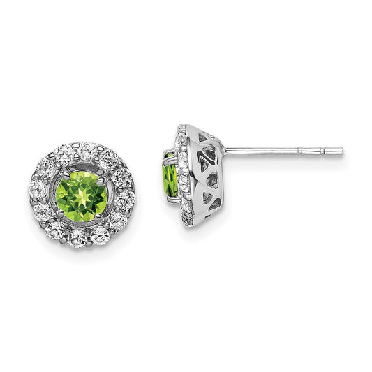 Rhodium-plated Sterling Silver White Topaz and Peridot Round Earrings