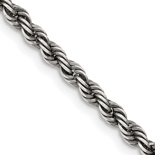 Ruthenium-plated Sterling Silver 3mm Rope Chain