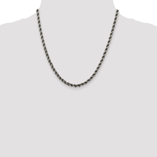 Ruthenium-plated Sterling Silver 4mm Rope Chain