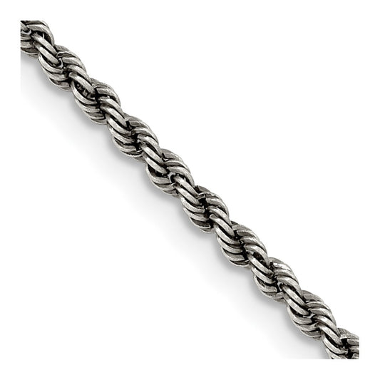 Sterling Silver Ruthenium 2.3mm Rope Chain