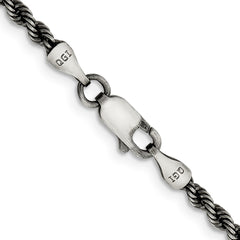 Sterling Silver Ruthenium 2.5mm Rope Chain