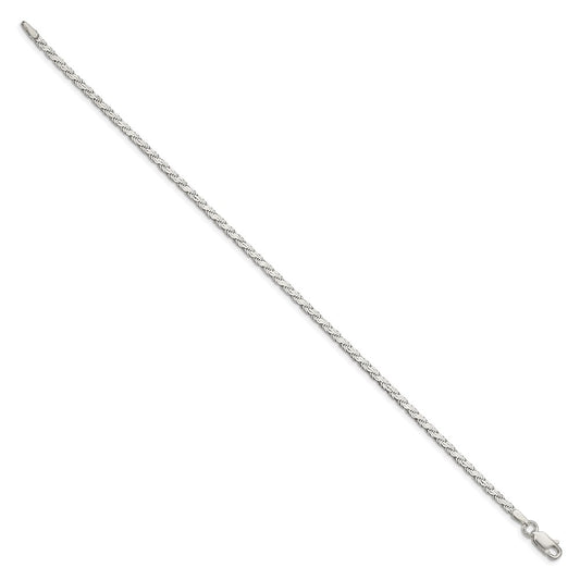 Cadena de cuerda plana de plata de ley de 2,25 mm