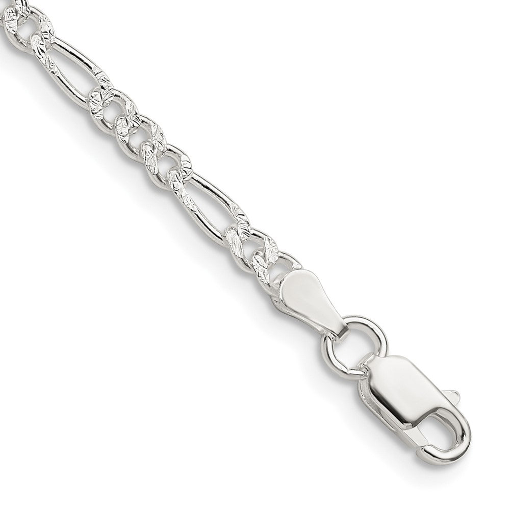 Sterling Silver 3mm Pave Flat Figaro Chain