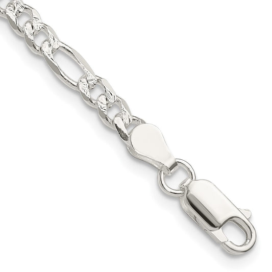 Sterling Silver 4mm Pave Flat Figaro Chain