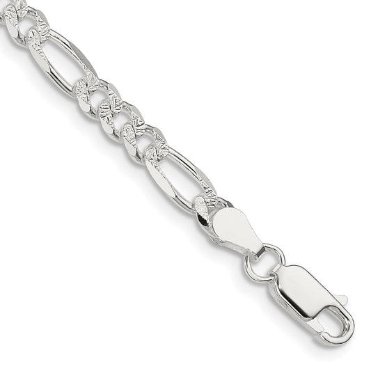 Sterling Silver 4.75mm Pave Flat Figaro Chain