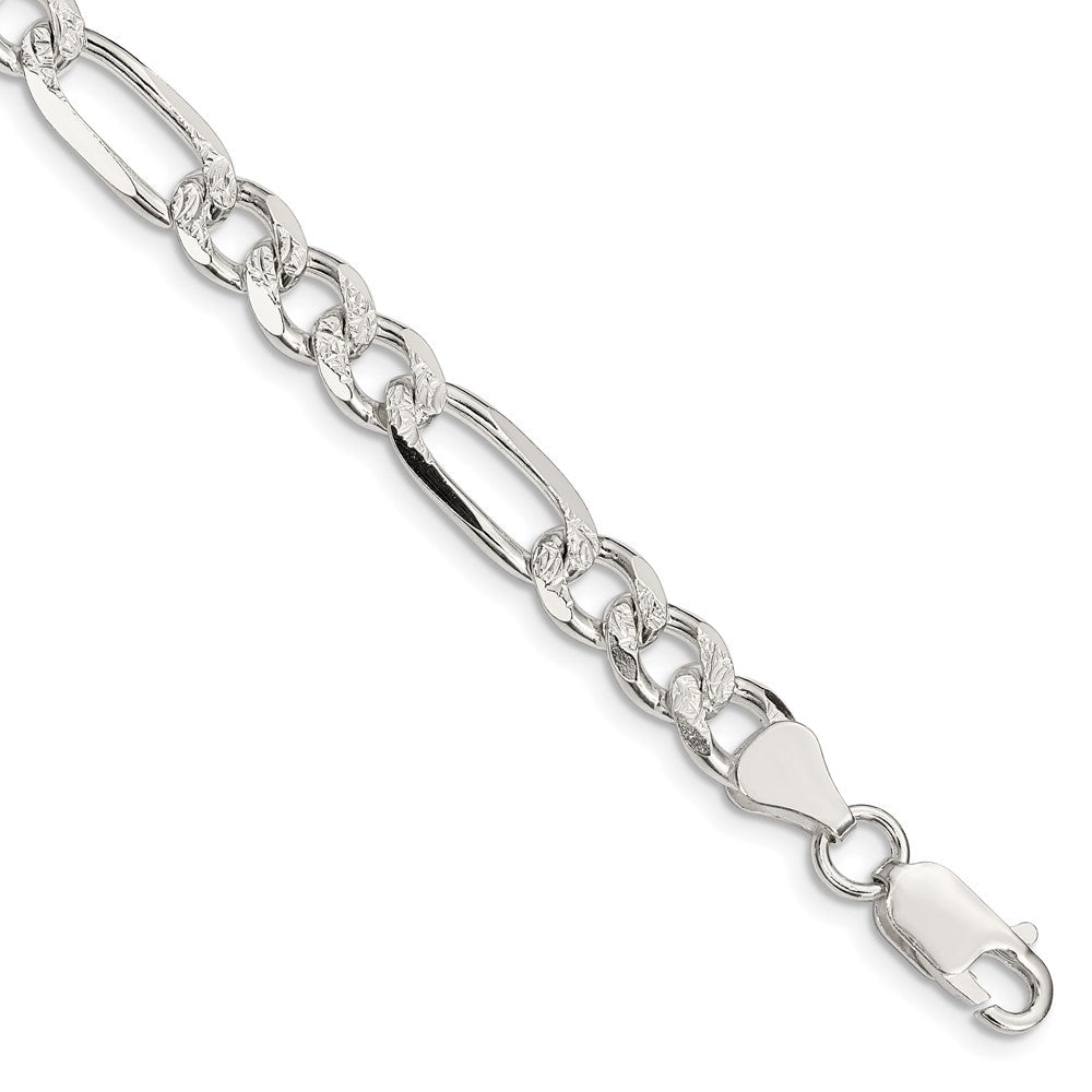 Sterling Silver 7.25mm Pave Flat Figaro Chain