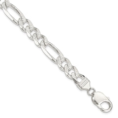 Sterling Silver 9.5mm Pave Flat Figaro Chain