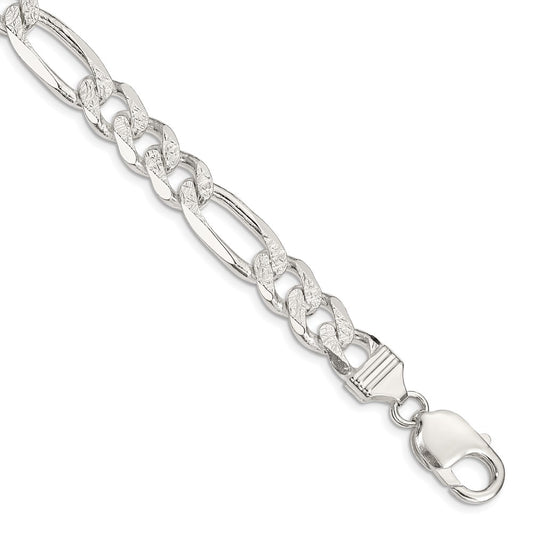 Sterling Silver 10.5mm Pave Flat Figaro Chain