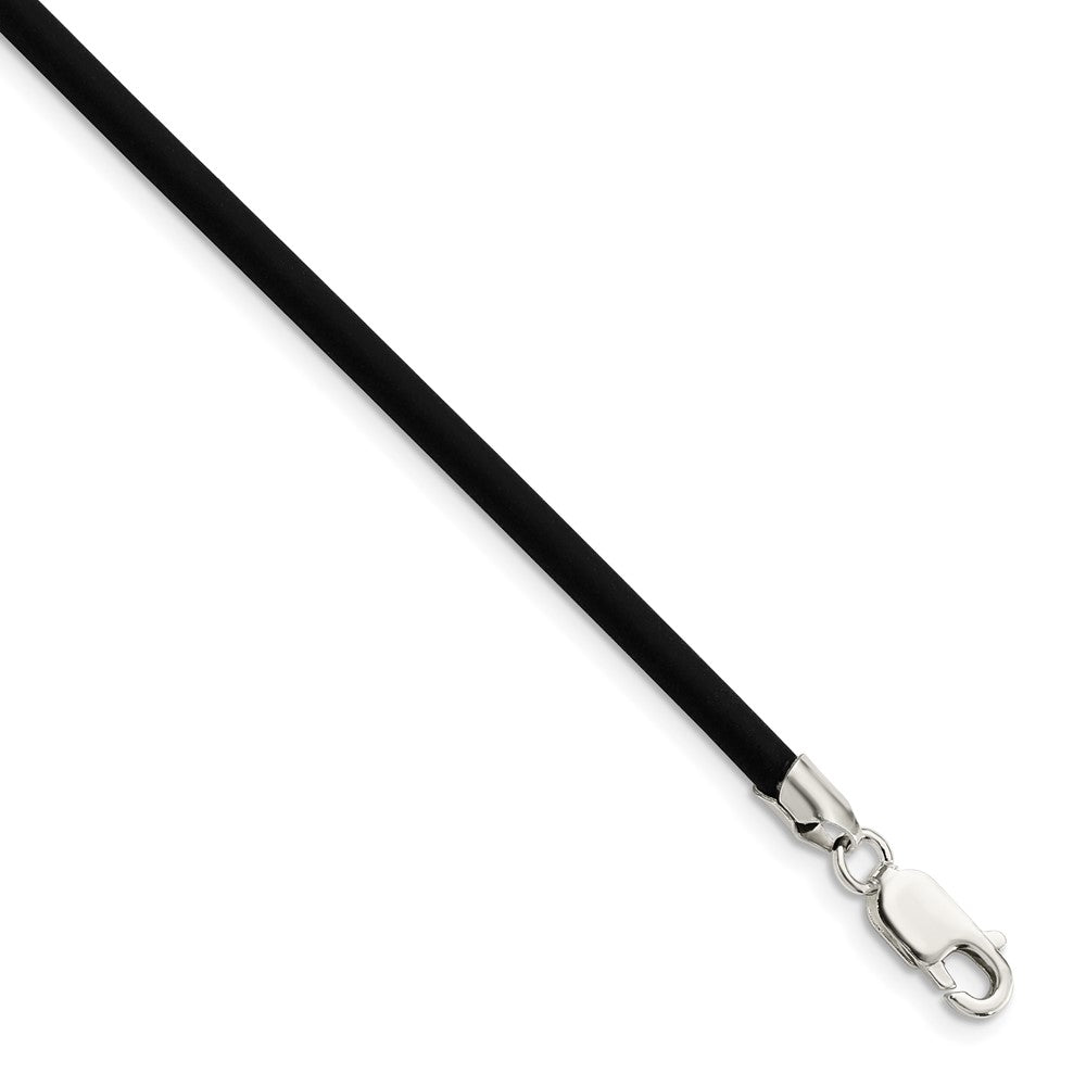 Sterling Silver 3mm Black Rubber Cord Necklace