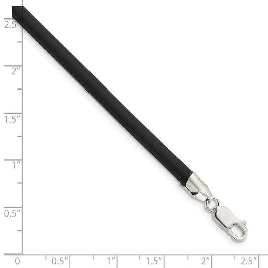 Collar de cordón de caucho negro de 4 mm de plata de ley