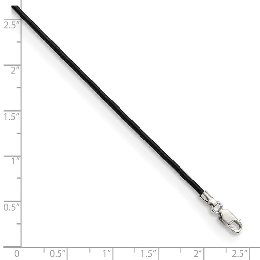 Collar de cordón de cuero negro de 1,5 mm de plata de ley