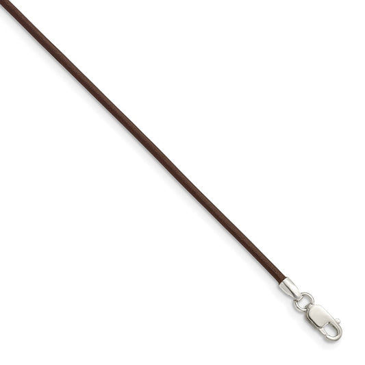 Sterling Silver 1.5mm Brown Leather Cord Necklace